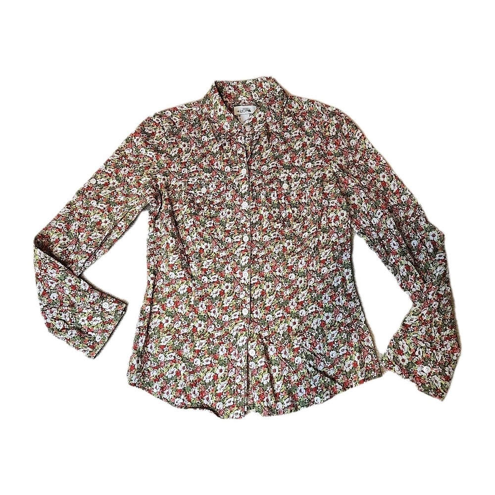 Ann Taylor Loft Size 4 Multicolor Shirt Micro Floral Print Blouse Long Sleeve